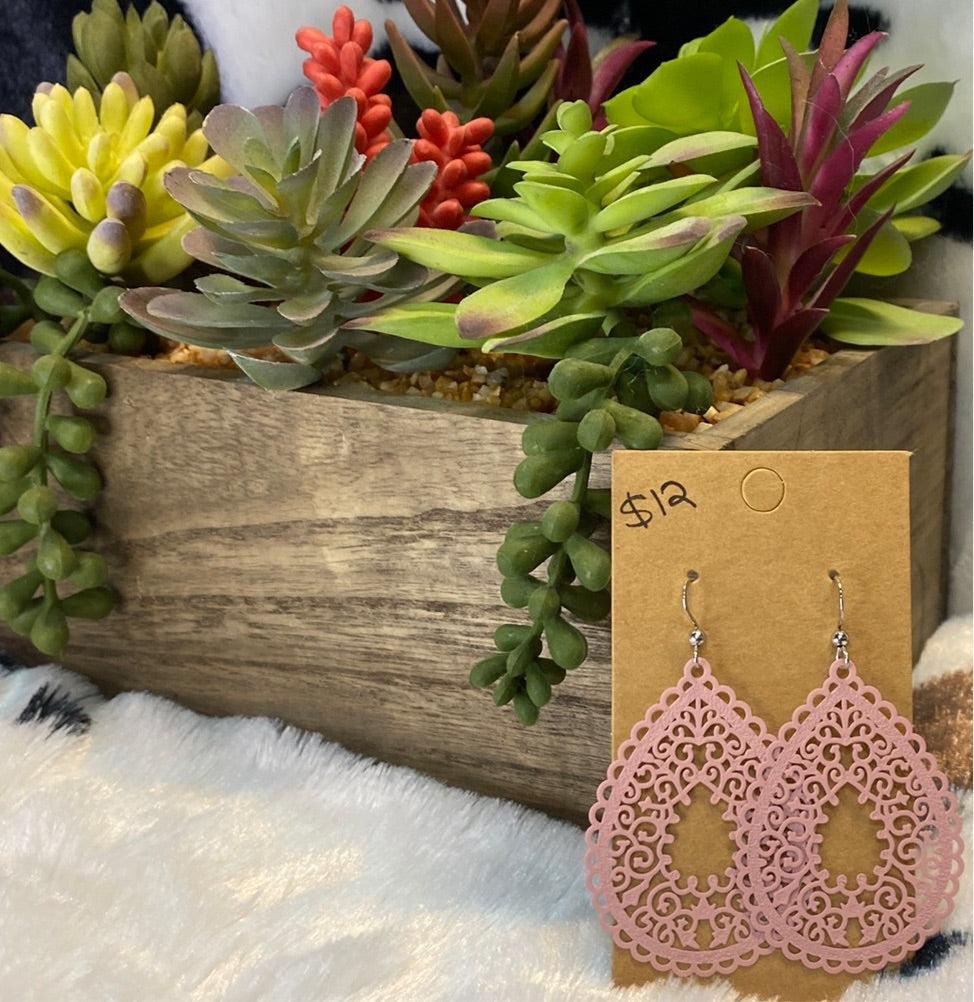 Pink Bohemian hollow out teardrop