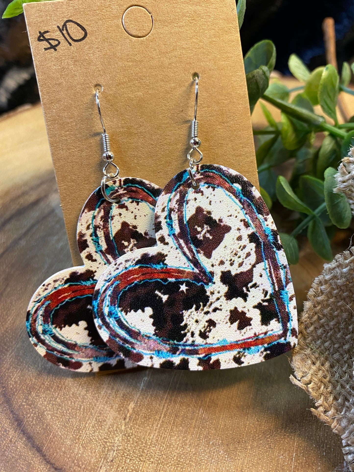 Cowhide Heart Earrings