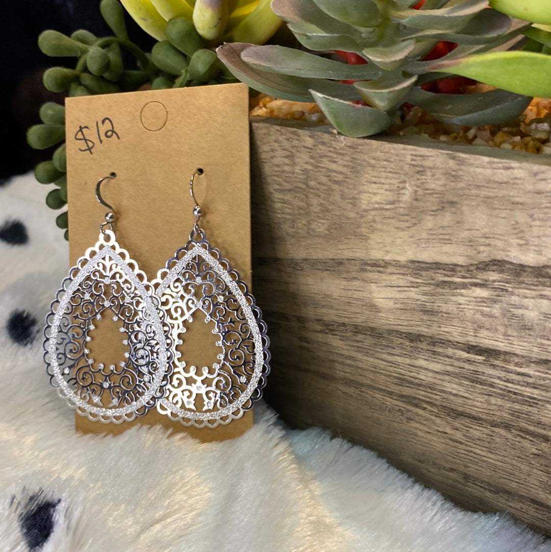 Silver Bohemian hollow out teardrop