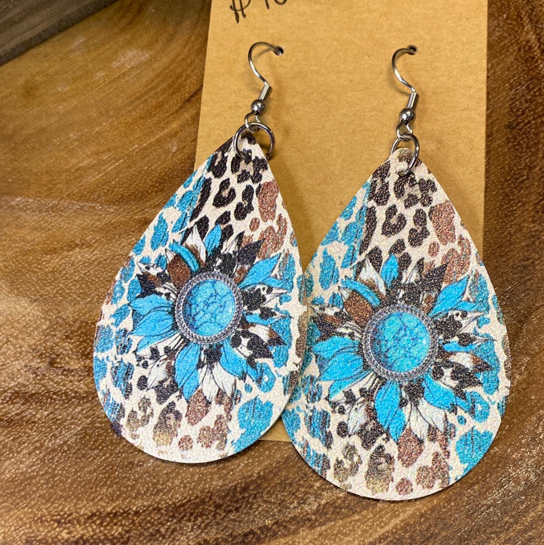 Turquoise sunflower cheetah teardrop