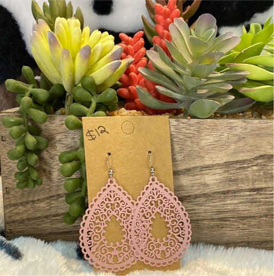 Pink Bohemian hollow out teardrop