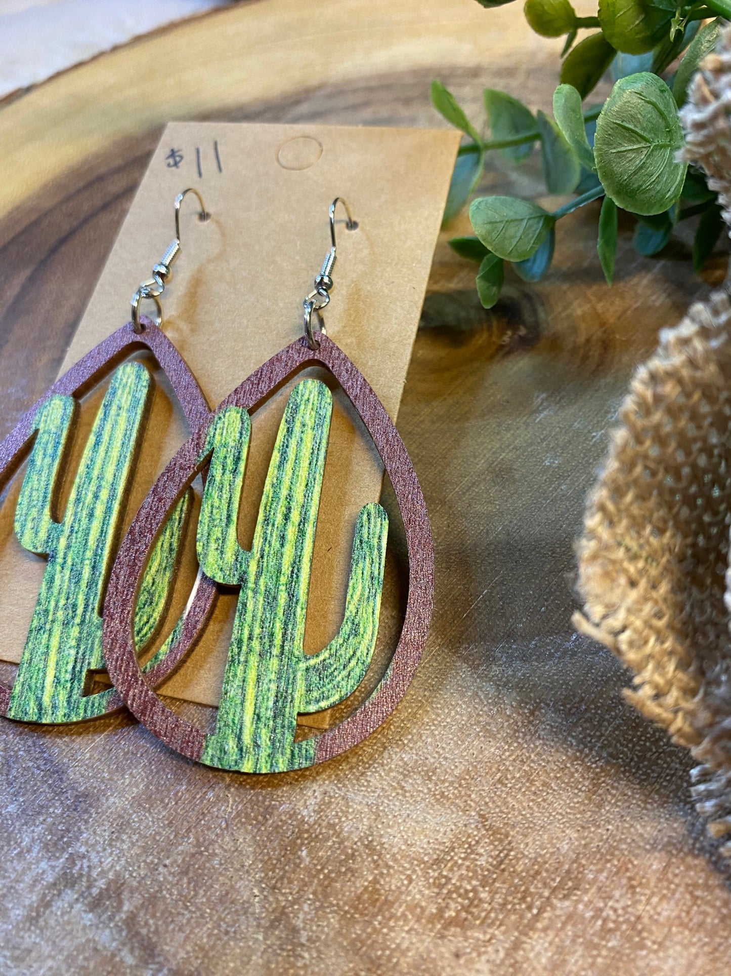 Cactus Wood hollow cut out teardrop