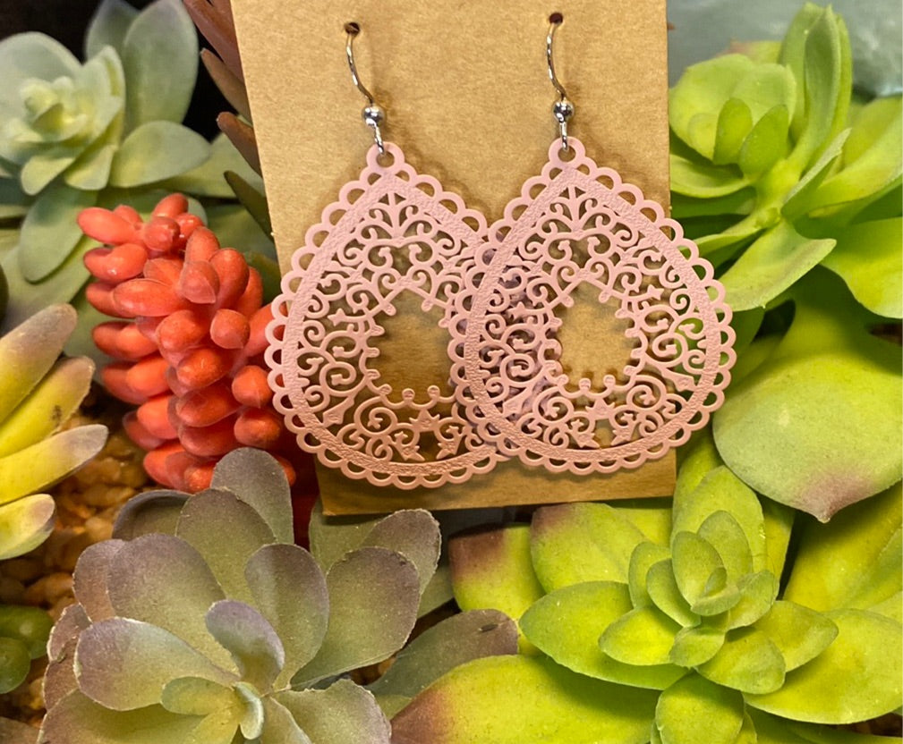 Pink Bohemian hollow out teardrop