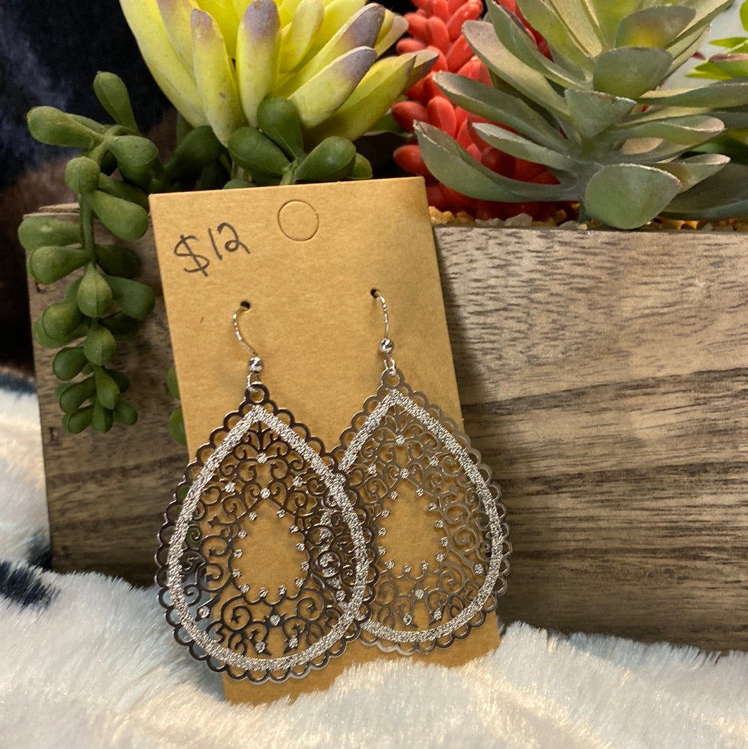 Silver Bohemian hollow out teardrop