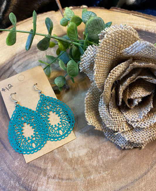 turquoise boho cutout metal teardrop earring